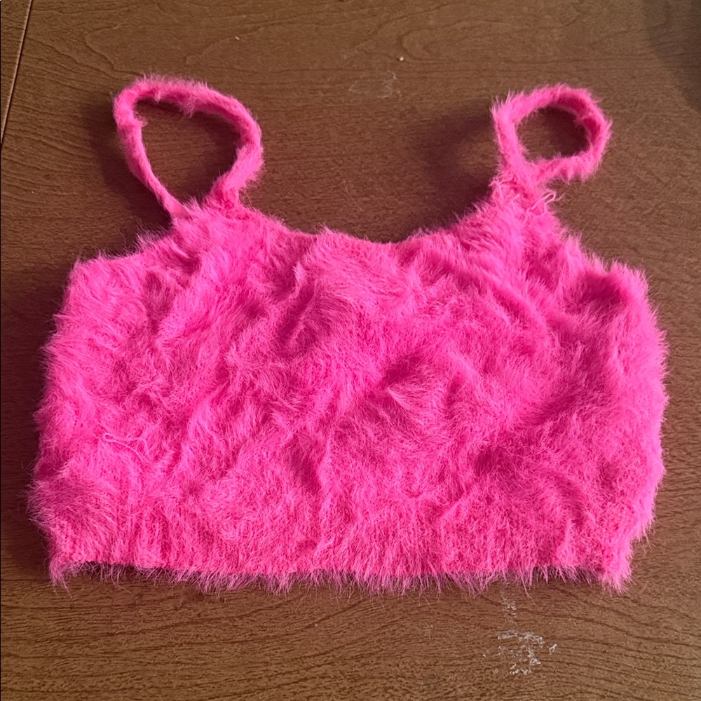 AKIRA Fuzzy Pink Crop Top
